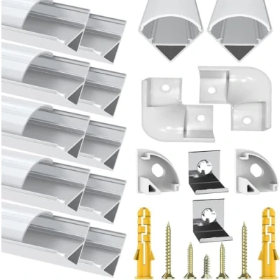 Immagine di Chesbung 10 Pezzi Led Alluminio Canale per Strisce LED, 1meter / 3.3ft Forma U Profilo Trunking, Striscia Diffusori, In Con Copertura Bianca Lattea