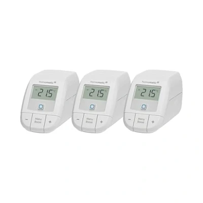 Immagine di Homematic IP Smart Home 161216A1 Kit di espansione per riscaldamento Basic, 3 termostati digitali, controllo tramite app, Alexa, Google Assistant, facile installazione, risparmio energetico