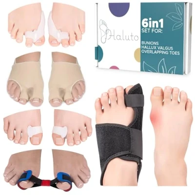 Immagine di HALUTO 6in1 SET alluce valgo correttore Tutore Divaricatore Distanziatore dita piedi Raddrizza Fascetta elastica per raddrizzare l&#039;alluce