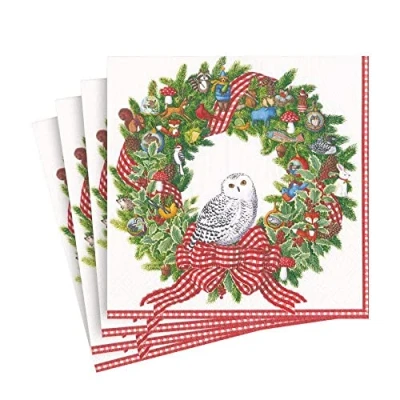 Immagine di Caspari Snowy Owl Wreath Paper Luncheon Napkins, 20 per Package Tovaglioli di Carta con Ghirlanda Neve, Pezzi, Multicolore
