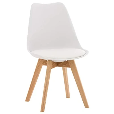 Immagine di CLP Sedia da pranzo Linares Plastic I Tessuto Velluto Corda Aspetto pelle Poltrona con struttura in legno, Colore:bianco, Materiale:Plastica