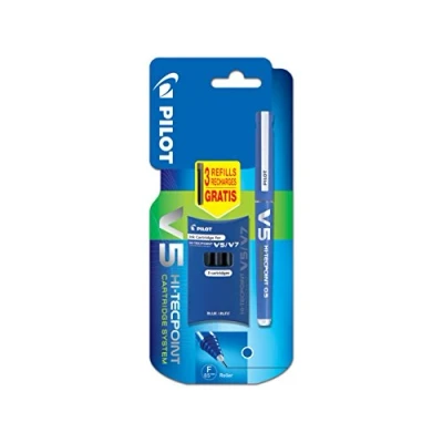 Immagine di Pilot V5 sistema di cartucce inchiostro liquido Rollerball penna singolo punta, con 3 ricariche, colore: nero Hi Tech Blue