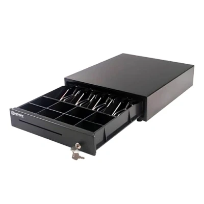 Immagine di Cassetto per Contanti Solido ed Elegante, Registratore di Cassa Fiscale, in Acciaio Resistente, Chiudibile con Chiave, RJ12, HDWR HD KER35