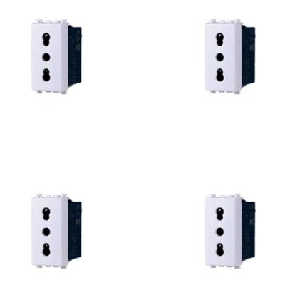 Immagine di 4 Pezzi Presa Bipasso Bivalente 2P+T 10/16A, Compatibile Con Vimar Arke, Colore Bianco