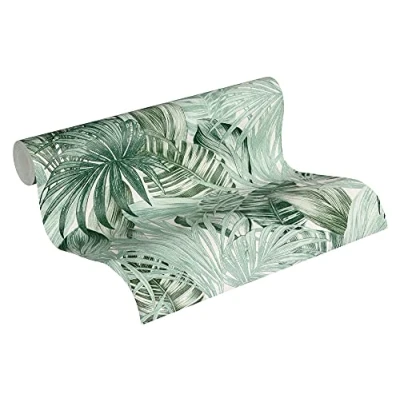 Immagine di Carta da parati Jungle Greenery A.S. Création tessuto non 10.05 m x 0.53 Verde Bianco Prodotto in Germania 368201 36820 1
