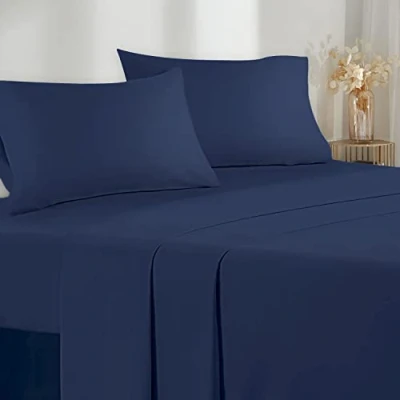 Immagine di Poligino Lenzuola Matrimoniali 180 Completo 4 Pezzi in Microfibre Lenzuolo con Angoli Sopra 2 Federa 50x80 180x190/200cm Blu