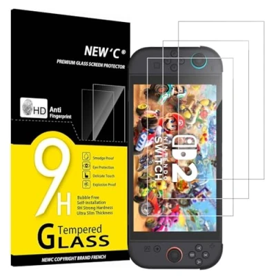 Immagine di NEW&#039;C 3 Pezzi, Vetro Temperato per Nintendo Switch 2, Pellicola Prottetiva Anti Graffio, Impronte, Senza Bolle, Durezza 9H, 0,33mm Ultra Trasparente, Resistente
