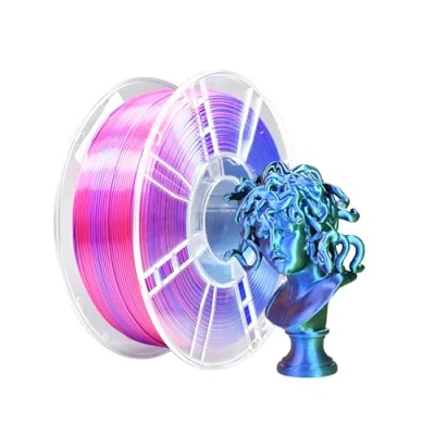 Immagine di iBOSS filamento PLA + triplo colore in seta, 1,75 mm, per stampante 3D Plus +/ 0,02 1 kg/bobina, superficie lucida, seta rossa, blu e verde