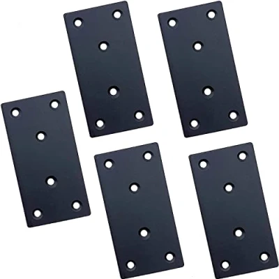 Immagine di Staffa Angolare Piatta Piastra forata connettore piatto 5 PCS 100x50x2 mm Piastre di Giunzione in Acciaio Inox per Riparazione Connettori, Nero