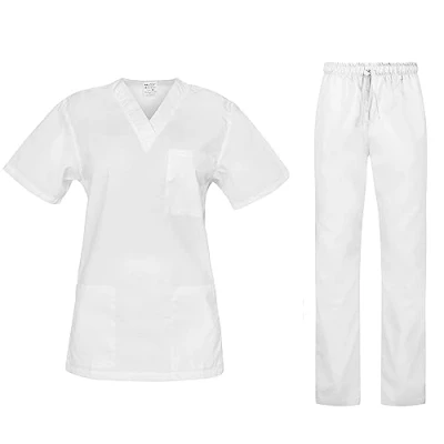 Immagine di B well Cesare Uniforme Sanitaria Donna e Uomo Unisex Set con Camice Pantalone, Bianco S