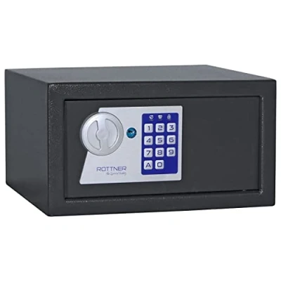 Immagine di Rottner cassaforte a mobile Jupiter 2, serratura elettronica con apertura meccanica d&#039;emergenza e 2 chiavi, grigio antracite, LxHxP 31x17x28 cm