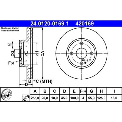 Immagine di ATE 24.0120 0169.1 Disco freno 255,0 20,0 4 100,0 ventilato rivestito MAZDA: MX 5 2, I