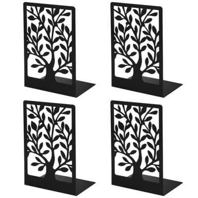 Immagine di 2 Coppie di Ferma libri per Libreria Fermalibri Mensole 4 PCS in metallo Antiscivolo con piedini Reggi adatti scuola casa e ufficio (nero)