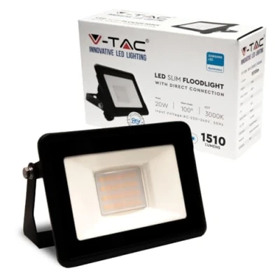 Immagine di V TAC Bianco Caldo Faro 20W con Chip Samsung e Connettore Diretto [Ultima Generazione] IP65 1510 Lumen Proiettore LED Esterno Colore Nero Impermeabile 3000K Luce