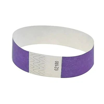 Immagine di Fun Fan Line 200 braccialetti di identificazione in carta tyvek con Controllo Numerati e Chiusura adesiva. Intrasferibile resistente all&#039;acqua. 19 o 25mm. (19mm larghi, Viola)