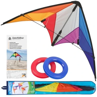 Immagine di HQ Aquilone Acrobatico Calypso II Rainbow HQ, Invento a 2 Cavi per Iniziare, Dimensioni 105 x 59 cm