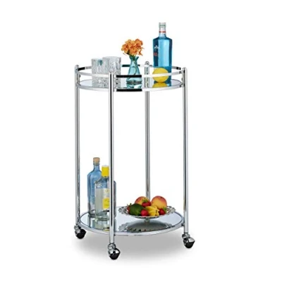 Immagine di Relaxdays Carrello da Cucina Rotondo, Portavivande con 2 Ripiani a Specchio, Acciaio, Rotelle, 75 x 50 cm, Argento