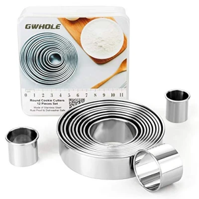 Immagine di GWHOLE Set di 12 Coppapasta Rotondo Acciaio Inox Tagliapasta Aperta Tondo Stampi per Biscotti Formine Tondi Anelli con Contenitore
