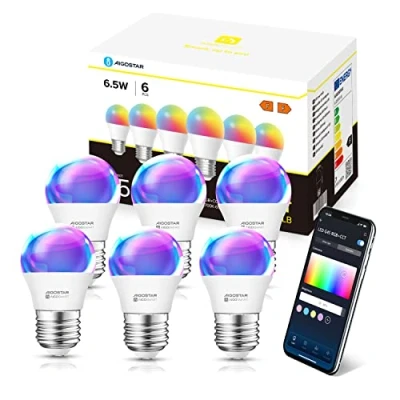 Immagine di Aigostar Lampadine Alexa, Wifi G45 E27 6.5W, Lampadina Smart RGBCW Compatibile con Alexa/Google Home, Nessun Hub Richiesto. Funzionamento a Distanza, Controllo Vocale, 6 Unità.