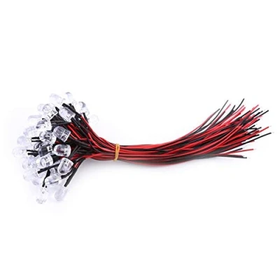 Immagine di Walfront Diodi ad Emissione di Luce a Led DC 9 12V, Luminescenti 50Pcs 3/5/10mm, Set Precablati 20cm(Bianco 10mm)