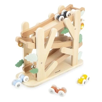 Immagine di Janod Discesa in Legno a 3 Livelli Scivolo Formica con 4 macchinine Incluse Giocattolo per la Prima Infanzia Abilità motoria fine da 1 anno J04038, J04038