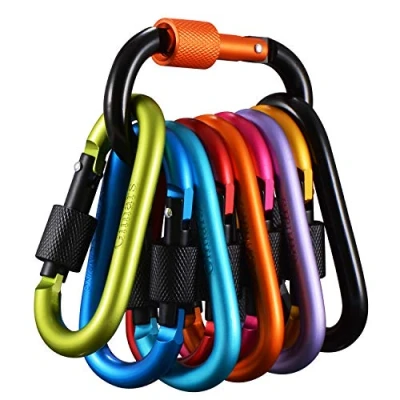 Immagine di Gimars Upgrade 8cm*10pz Moschettoni con Tappo a Vite Colorati,Moschettoni in lega di Alluminio Froma D Portachiavi Oggetti Moschettone Gancio per Campeggio Pesca Trekking Viaggio
