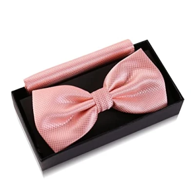 Immagine di Papillon Salmone con fazzoletto per uomo Set da matrimonio regolabile in rosa