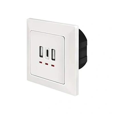 Immagine di LogiLink PA0254 Scatola da Incasso con 2 x USB a e 1 C per la Ricarica simultanea di Fino 3 dispositivi, Colore: Bianco