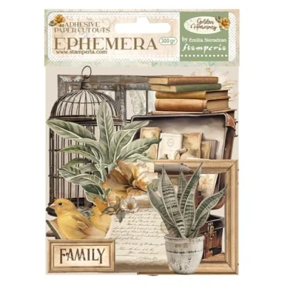 Immagine di Stamperia Ephemera per scrapbooking, albums, card making, bullet journalling and more adhesive paper, easy to apply, Perfect for Hobbies, Crafts, Gifting (Golden Harmony) (35 pezzi)