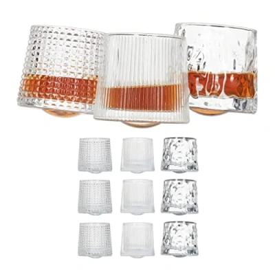 Immagine di Relaxdays, Set Bicchieri da Whisky, Capacità 150 ml, 3 Design Differenti, Tumbler, HxD: 7,5x8 cm, Trasparente, 12 Unità (Confezione 1)