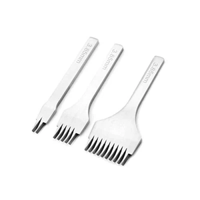 Immagine di Punzoni Strumenti, Set di Utensili per Punzonatura in Acciaio Bianco 2/5/10, Scalpelli Allacciatura Artigianato Pelle, Strumenti Perforazione(3.85mm)