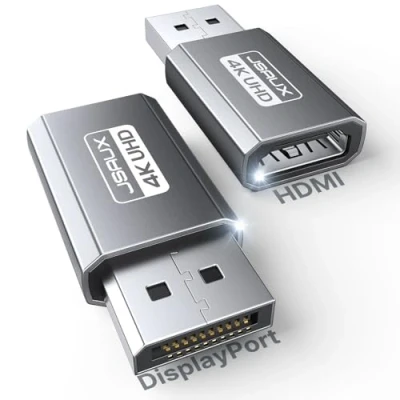 Immagine di JSAUX 4K Adattatore DisplayPort a HDMI 2 Pezzi, Convertitore DP da PC monitor Video UHD 1080P@120 Hz, 2K@60Hz, 4K@30 maschio HDTV femmina compatibile per Dell, Lenovo, HP, NVIDIA, Desktop