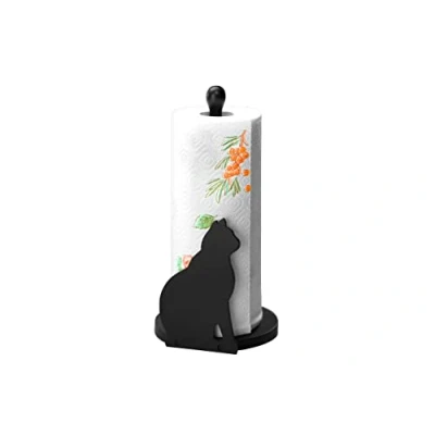 Immagine di Wenko Maximex Porta Rotolo di Carta Gatto, Adatto A Tutti i Rotoli da Cucina Standard, in Legno Laccato Nero, Dimensioni (L x P): 15 30 cm
