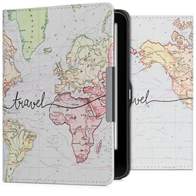 Immagine di kwmobile Custodia eReader Compatibile con Tolino Vision 1/2 / 3/4 HD Cover eBook Reader Flip Case nero/multicolore Mappa del mondo