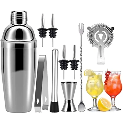 Immagine di 10 Pezzi Kit Barman Cocktail Shaker, Set in Acciaio Inossidabile, da 750 ML, per Bar Accessori Party