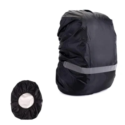 Immagine di MisFun Copri Zaino per Pioggia, Coprizaino Impermeabile, Antipioggia, Parapioggia Zaino, con Striscia Riflettente All&#039;aperto, Alpinismo, Ciclismo(Nero, L)
