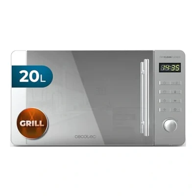 Immagine di Cecotec Forno a Microonde 20L Proclean 5120 Flatbed Inox. 700W e Grill 800W, 8 Programmi, Schermo Led, Design Mirrordoor, Interno Ceramico, Timer 30 Min, Tecnologia 3Dwave