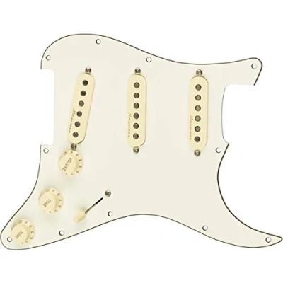 Immagine di Fender® »Vintage Noiseless« Pre Wired Stratocaster® Pickguard Set di battipenna S/S/S Pergamena Bianco