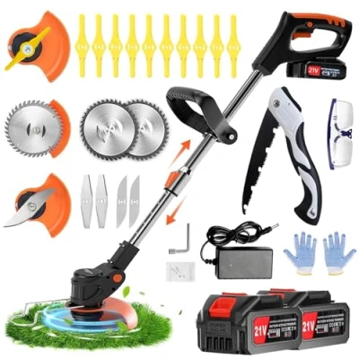 Immagine di decespugliatore elettrico, batteria, tagliabordi batteria 24 V, elettrico 4 in 1, a lunghezza retrattile, adatto per giardini, prati, ville.