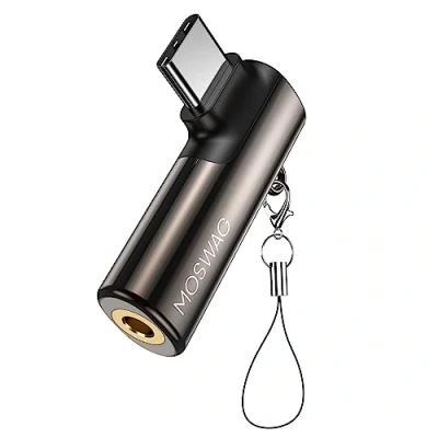 Immagine di MOSWAG Adattatore per cuffie da USB C a Jack 3,5 mm di tipo Dongle audio con microfono ausiliario ad angolo retto in lega zinco compatibile Samsung Galaxy S23 S22
