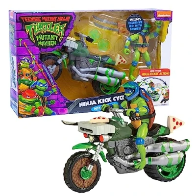 Immagine di Giochi Preziosi, Tartarughe Ninja 2023 Caos Mutante, Moto Con Funzione Combattimento E Personaggio Leonardo Incluso, Compatibile Tutti I Personaggi Base, Per Bambini a Partire DaI 4 Anni