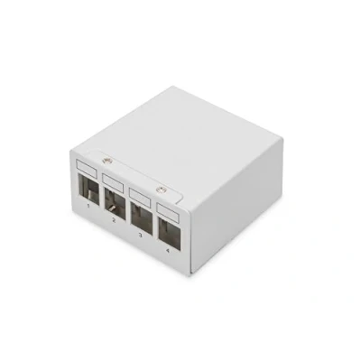 Immagine di DIGITUS Pannello Patch modulare da Tavolo 4 Porte Schermato Montaggio o a Parete Gestione dei Cavi Integrata di distribuzione con modulo Keystone Grigio Chiaro