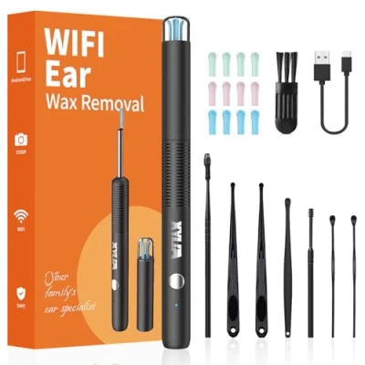 Immagine di Xylla Otoscopio Pulizia Orecchie con Telecamera Ultra HD 1920P 3,5mm,Endoscopio Professionale WIFI 6 Luci LED,Pulizia Impermeabile IP67,Compatibile Android e IOS (Nero)