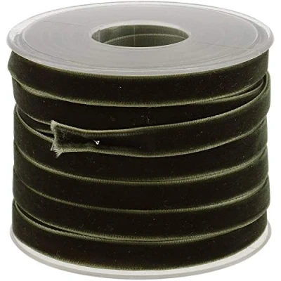 Immagine di POFET Rotolo con Nastro in Velluto, Lungo 18,3 m e Largo 10 mm, per Il Fai da Te, Decorazioni, Colore: Verde
