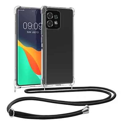 Immagine di kwmobile Custodia Compatibile con Motorola Edge 40 PRO/Edge+ (2023) Cover Back Case in Silicone TPU Protezione Smartphone Cordino Trasparente/Nero