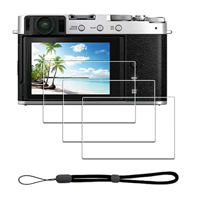 Immagine di iDaPro Pellicola per Fujifilm X100VI X E4 X100V Fuji XE4 vetro temperato + cordino manuale [3+1 pezzo], proteggi schermo facile da installare