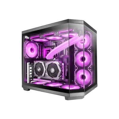 Immagine di Mars Gaming MC 3TCORE, Custom ATX, Tripla Finestra Vetro Temperato Rimovibile, Doppia Fotocamera, Backplane Compatibile con Connettore Inverso Semitower, Supporto Raffreddamento Liquido, Nero