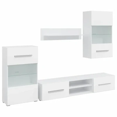 Immagine di vidaXL unità Mobile Vetrina TV a Parete 5 pz LED Bianco Espositore Vetrinetta