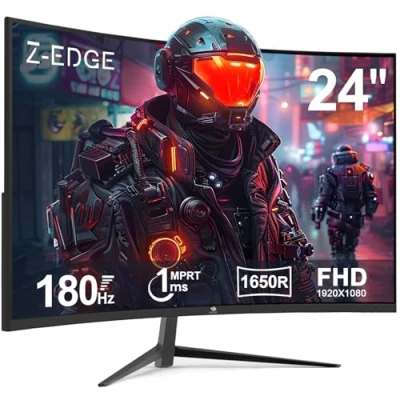 Immagine di Z Edge Monitor Gaming Curvo 24&#039;&#039; 180 Hz/165 Hz/144 Hz, FHD(1920x1080), 1ms MPRT, FreeSync, Schermo PC LED con DP Cavo, VA 1650R, 300cd/m², HDMI2.1&amp; DP1.4, Inclinazione Regolabile, 178 Angolo Visione