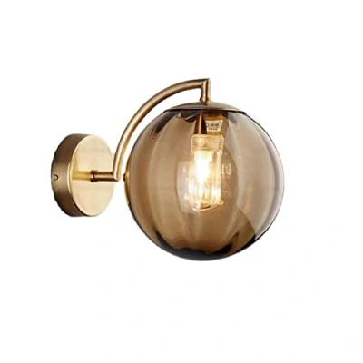 Immagine di ZTTECH Applique da parete a sfera in vetro Ambra, globo Ambra con lampada base dorata per comodino (Ambra)